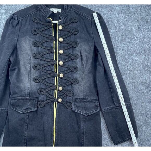 Indigo Thread Co Jacket Small Black Denim Gold Buttons Goth Dark Military - Picture 4 of 6